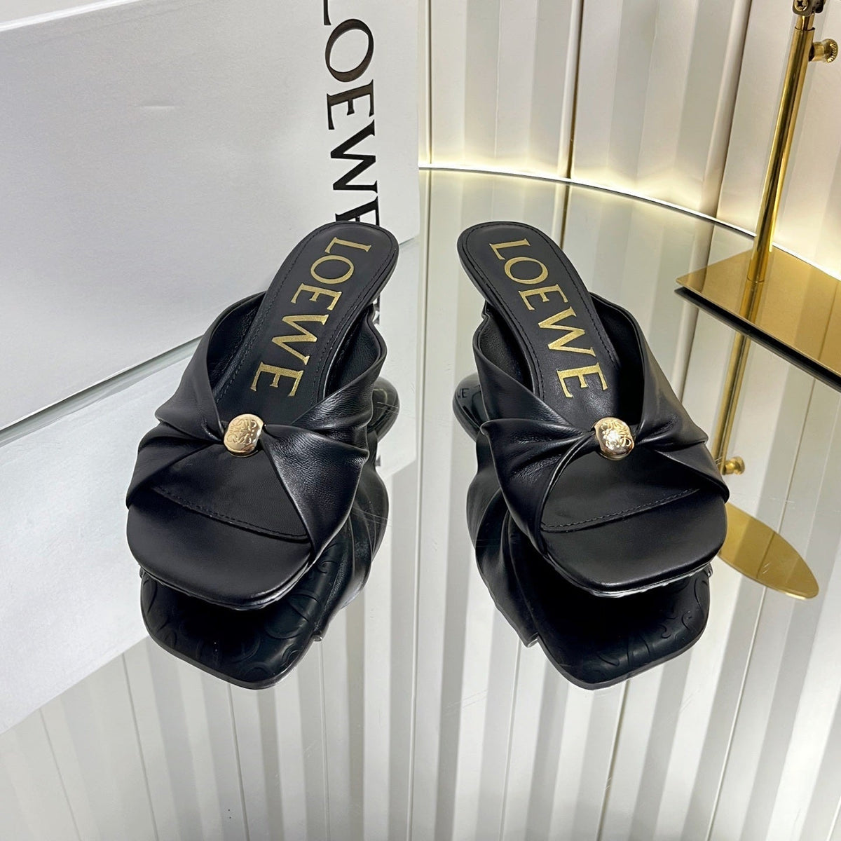 Loewe 26S Heeled Sandals 45 mm In Black Calfskin