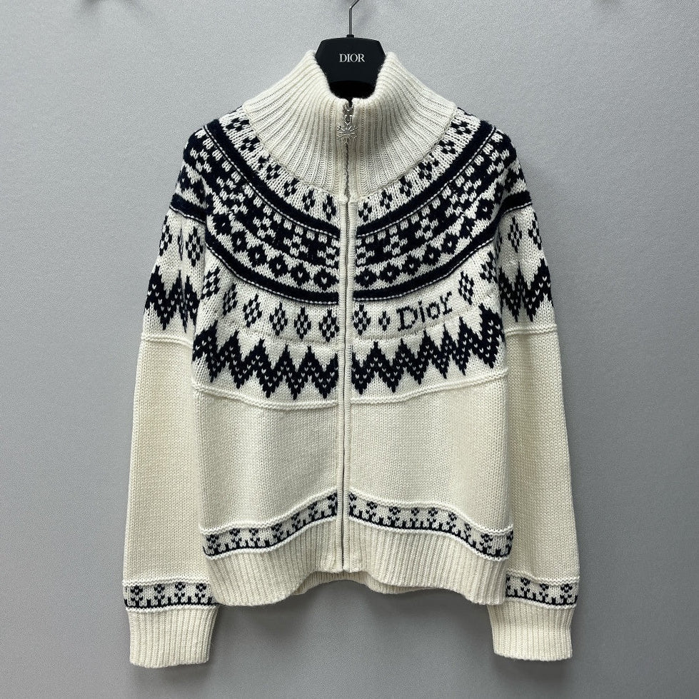 Dior 2026 DiorAlps Zipped Cardigan Cream Black Knit 446671