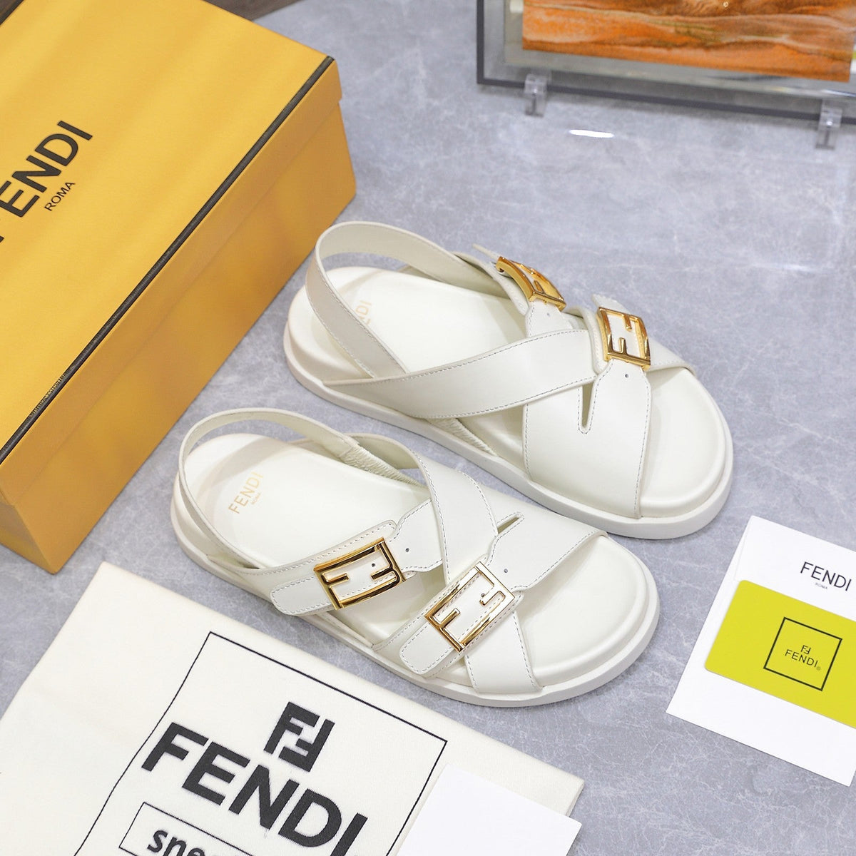 Fendi 26S Flat Sandals White Calfskin