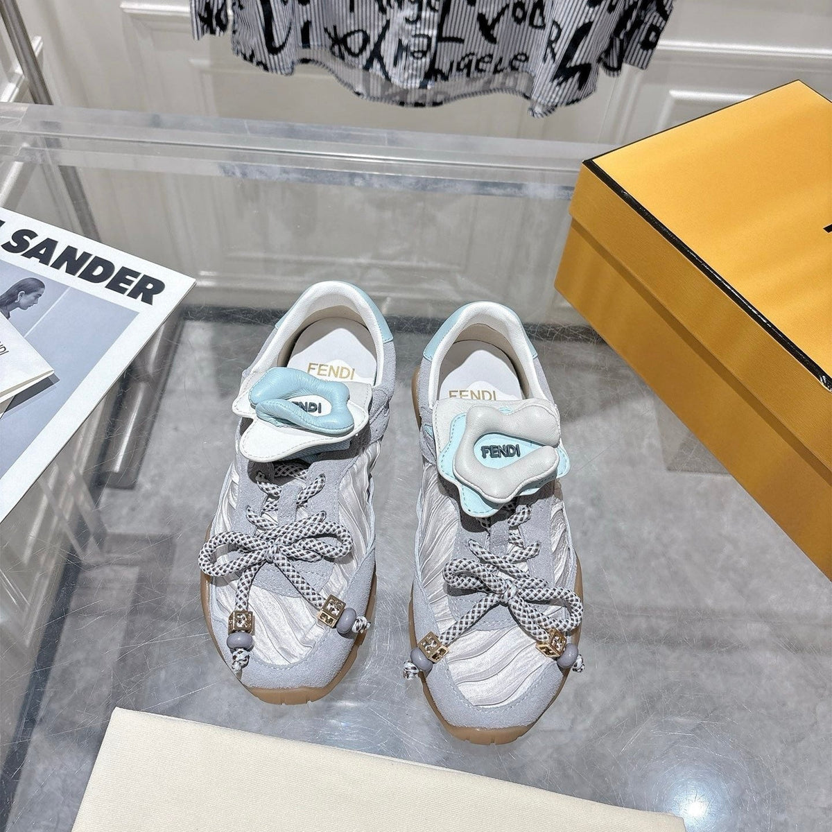 Fendi 26S Sneakers Grey Fabric And Suede