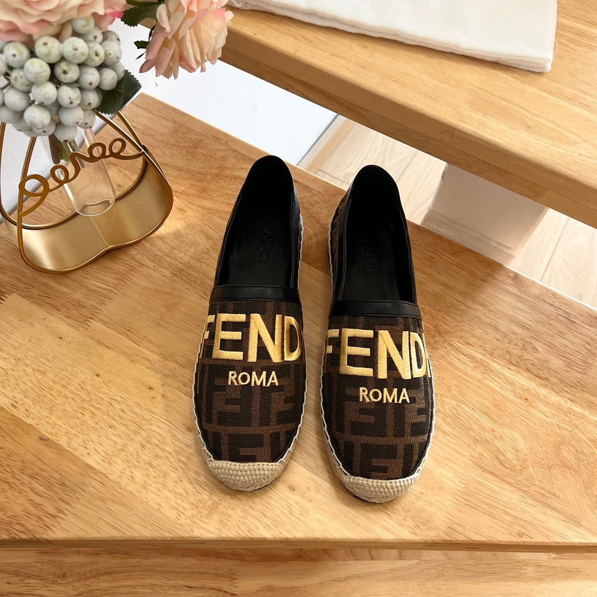 Fendi 26S Espadrille Loafers Dark Brown And Black Canvas Style 2