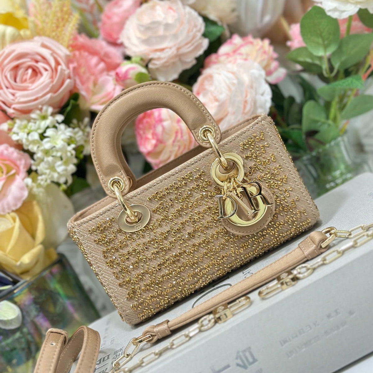 Dior 2026 Lady D-Joy Bag With Chain 16cm Canvas Leather 406830