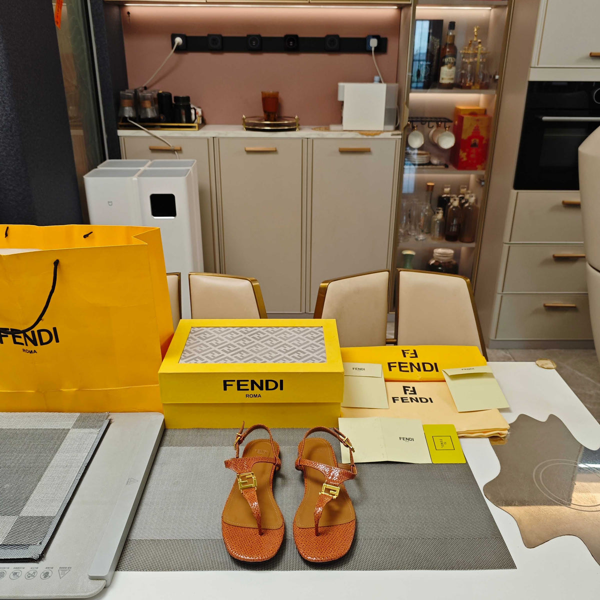 Fendi 26S Flip-Flop Sandals Light Brown Calfskin