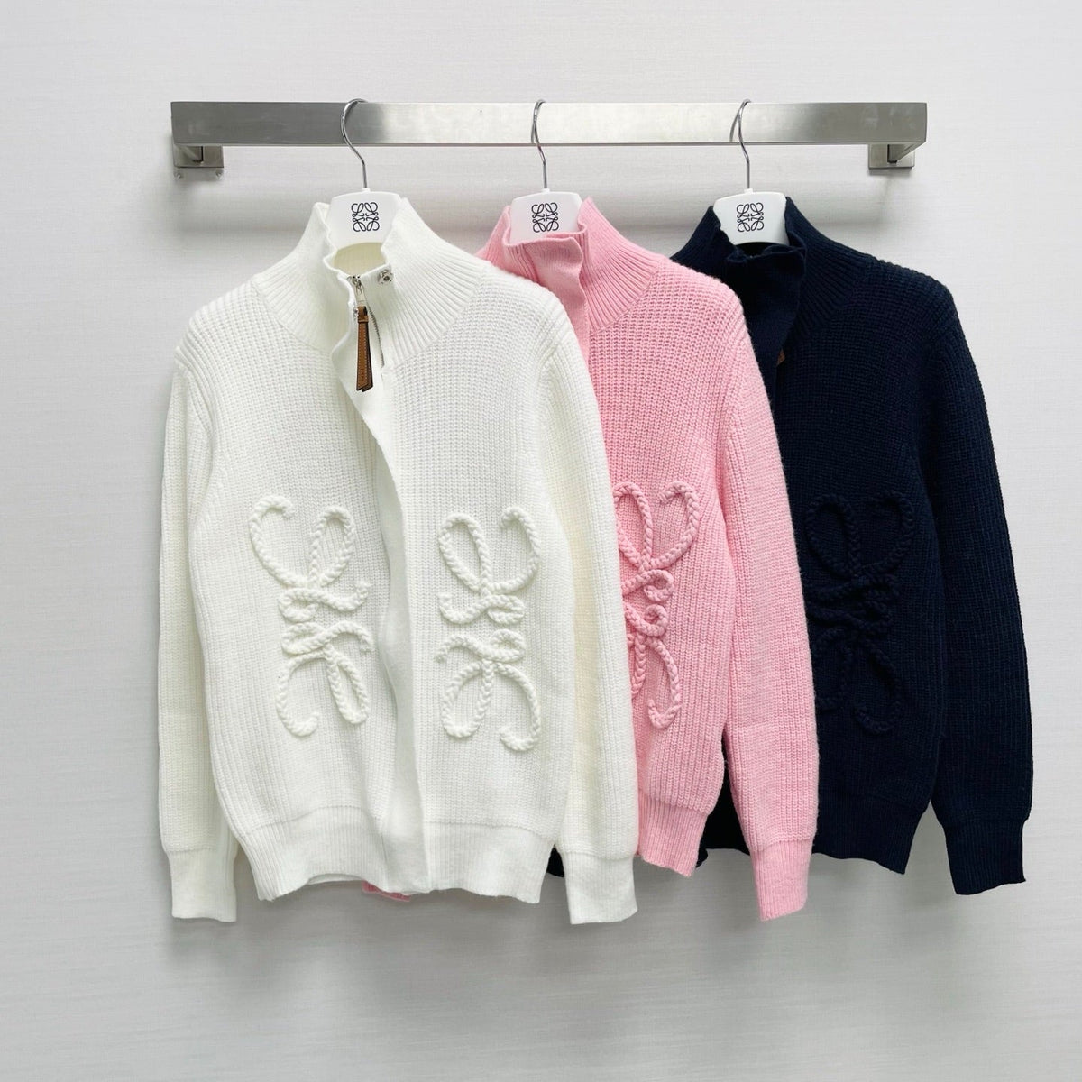 LW 26FW Logo Embossed Ribbed Cardigan Mohair Knitwear 446712