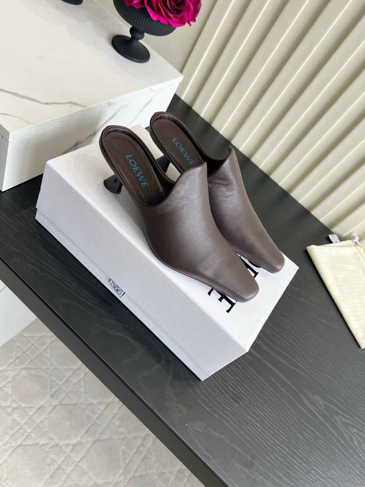 Loewe 26S Heeled Mules In Dark Brown Calfskin