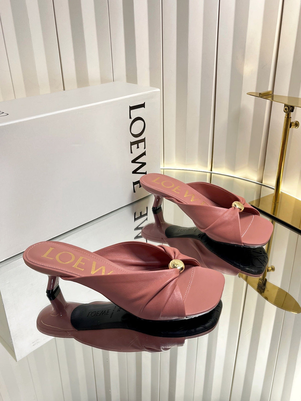 Loewe 26S Heeled Sandals 45 mm In Dusty Pink Calfskin