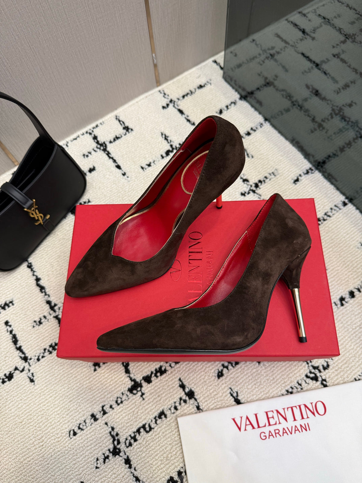 Valentino 26S High Heels 10cm In Dark Brown Suede