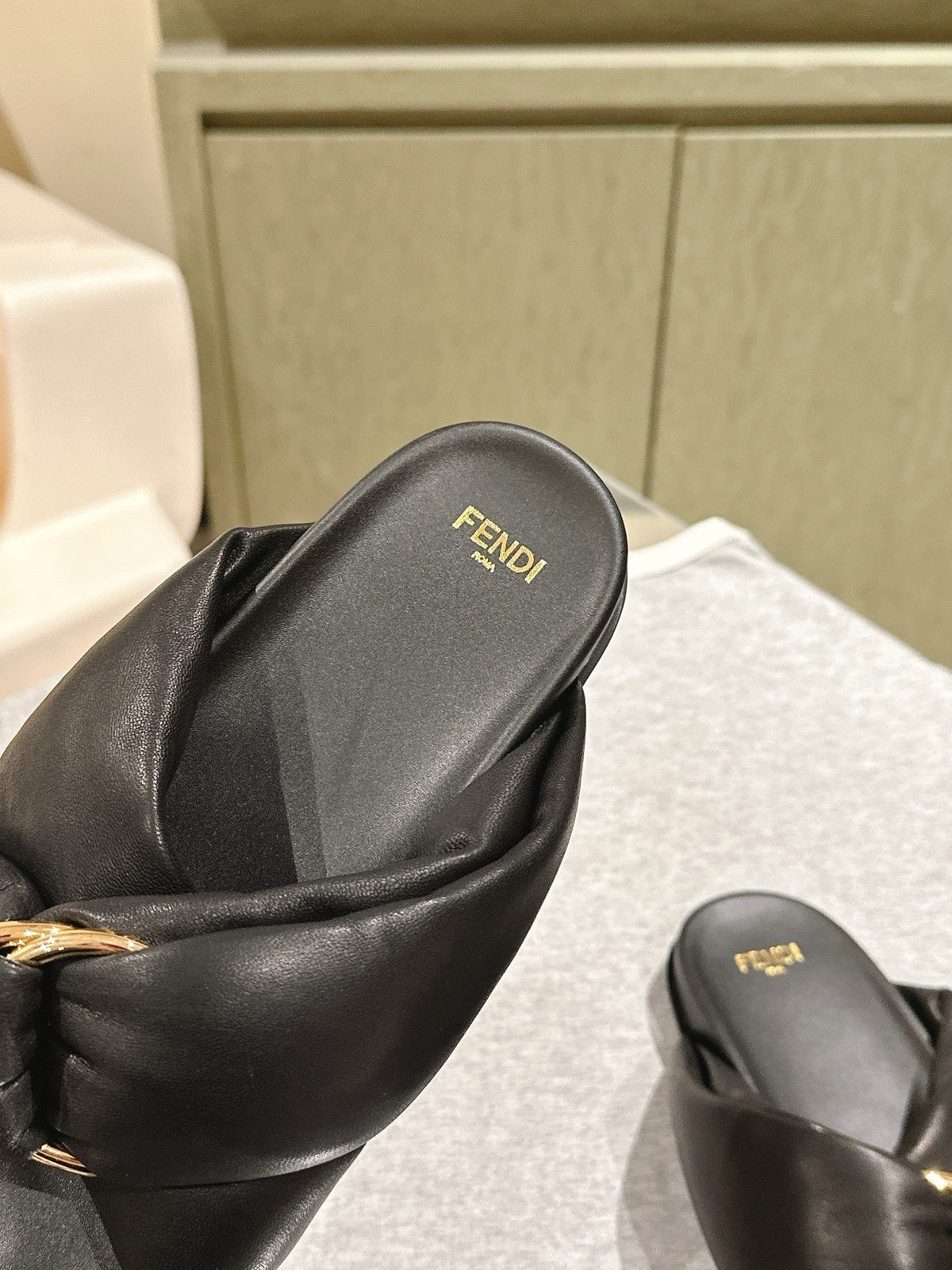 Fendi 26S Wide Cross-Strap Sandals Black Lambskin