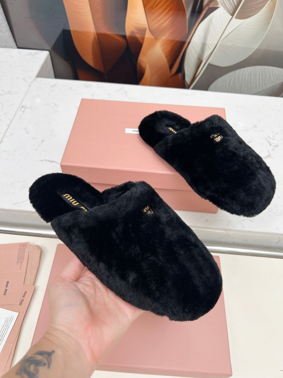 Miumiu 26S Mules Black Shearling