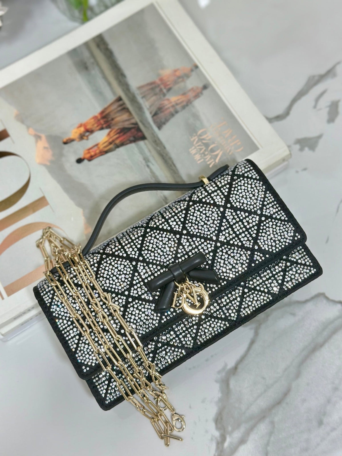 Dior 2026 My Dior Mini Bag 21cm Black Cannage Satin and Strass 405667
