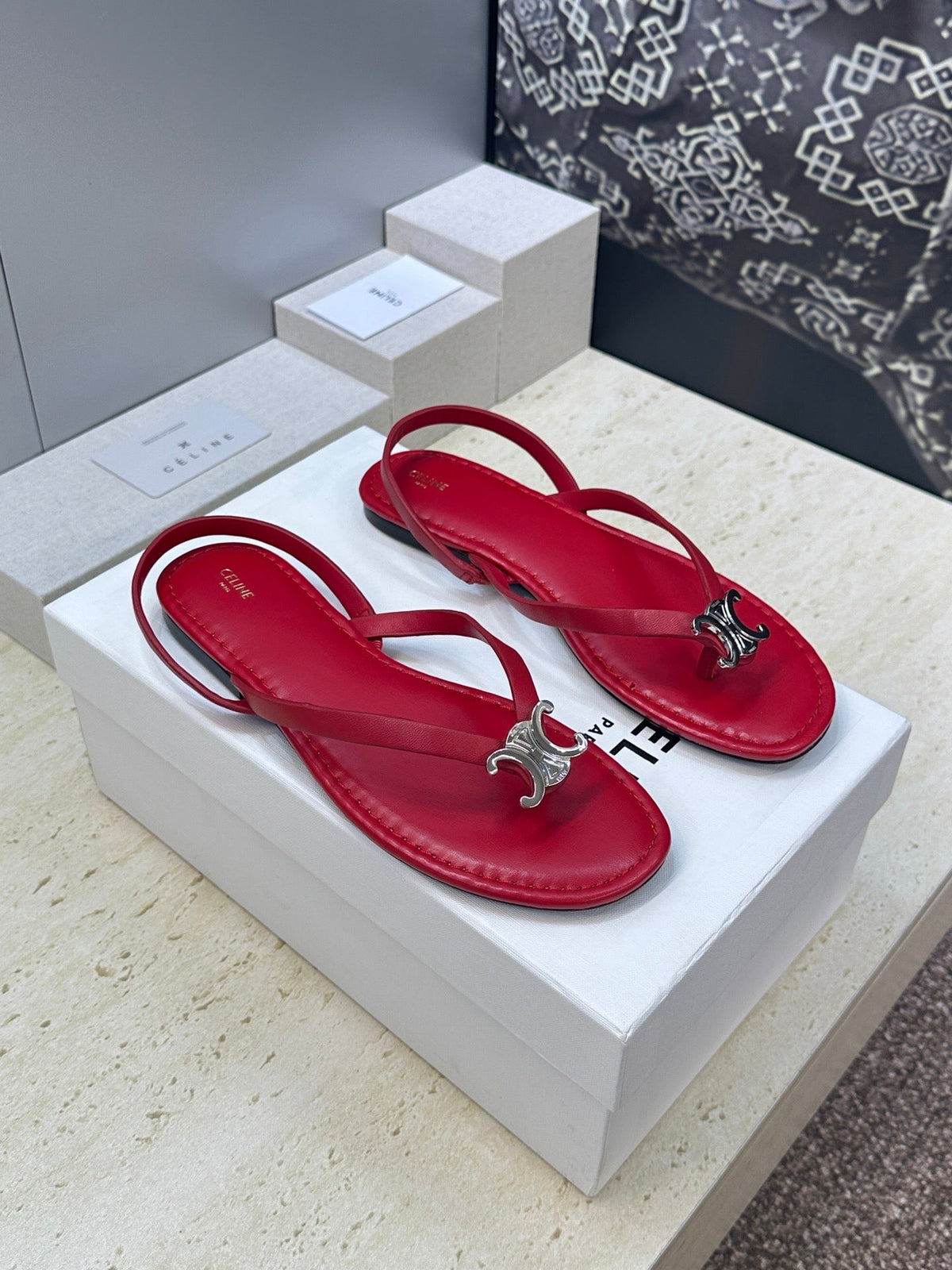 Celine 26s Thong Sandals Red Calfskin 751936