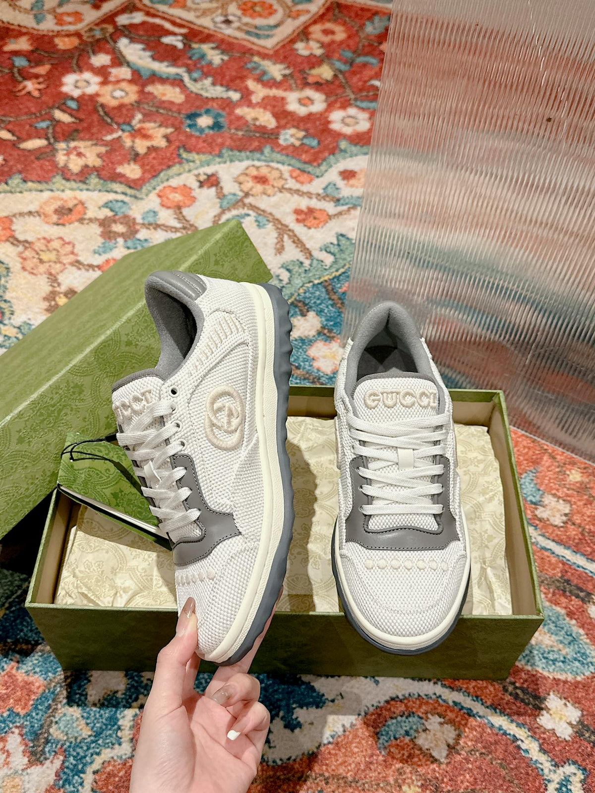 GG 26s Sneakers White Mesh Fabric And Grey Calfskin