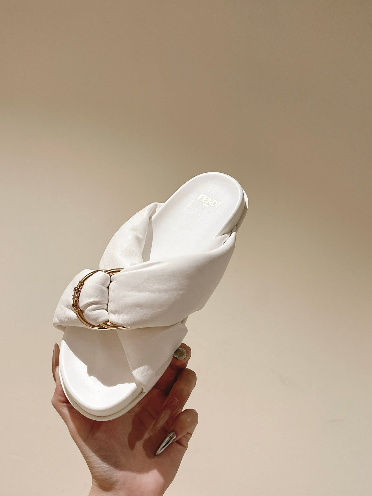 Fendi 26S Wide Cross-Strap Sandals White Lambskin