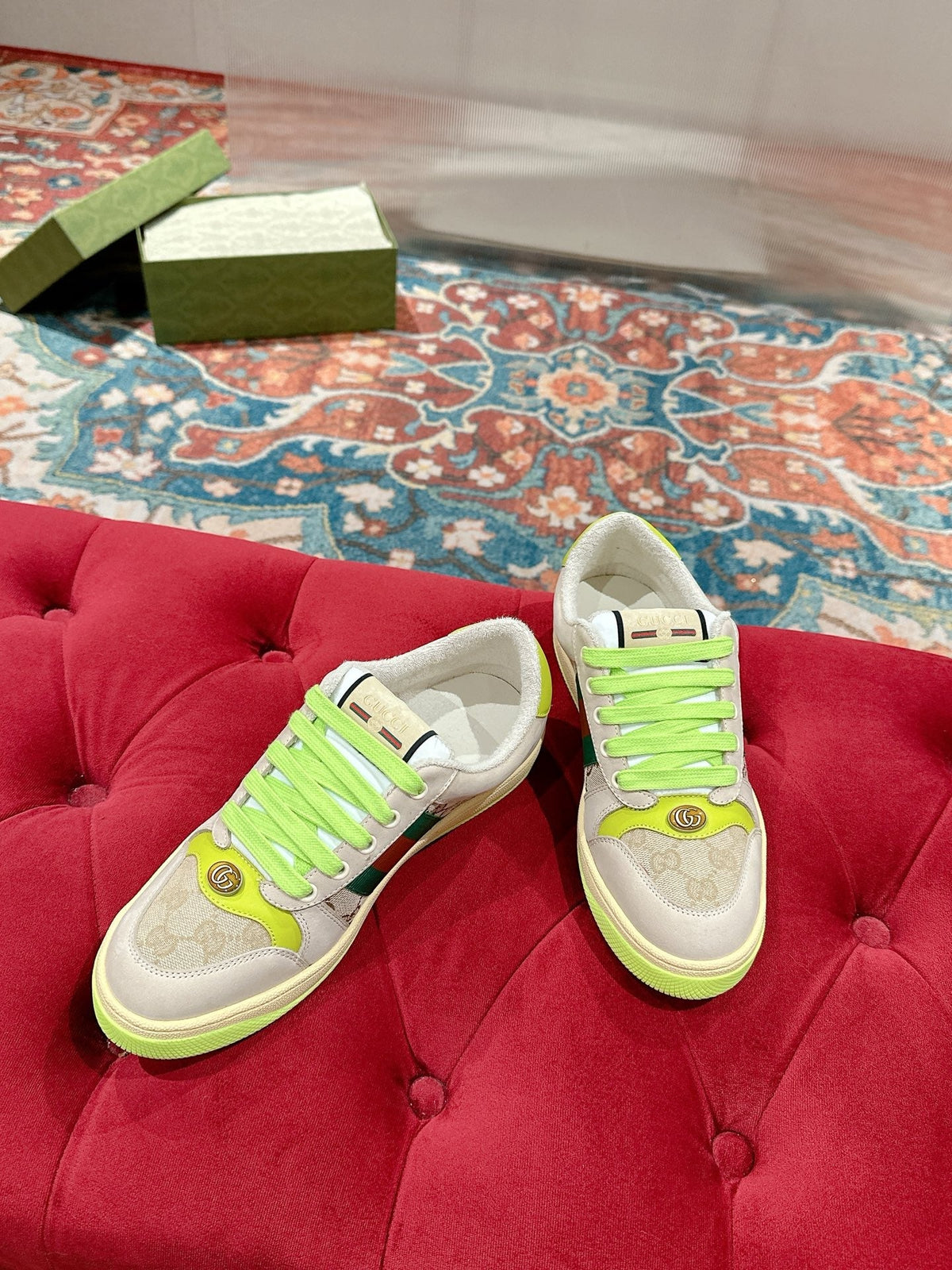 GG 26s Screener Sneaker Beige Mix Light Green Suede