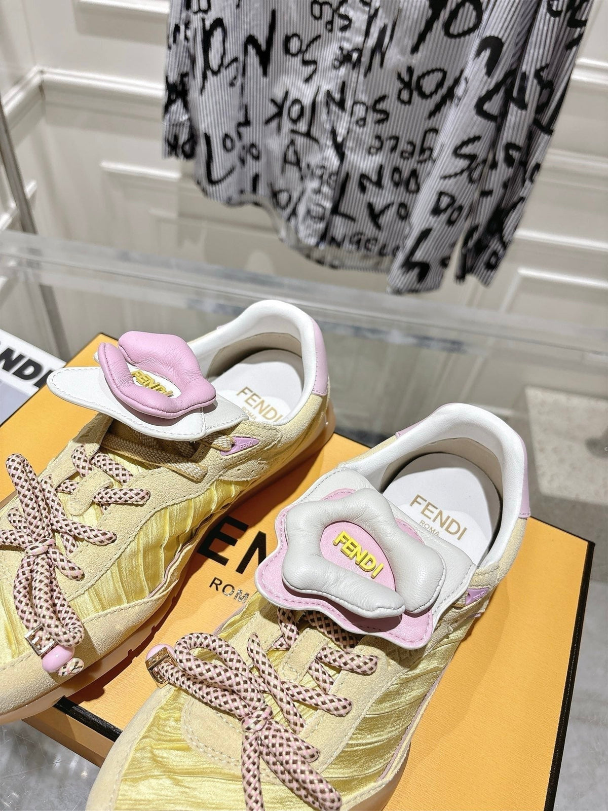 Fendi 26S Sneakers Light Yellow Fabric And Suede