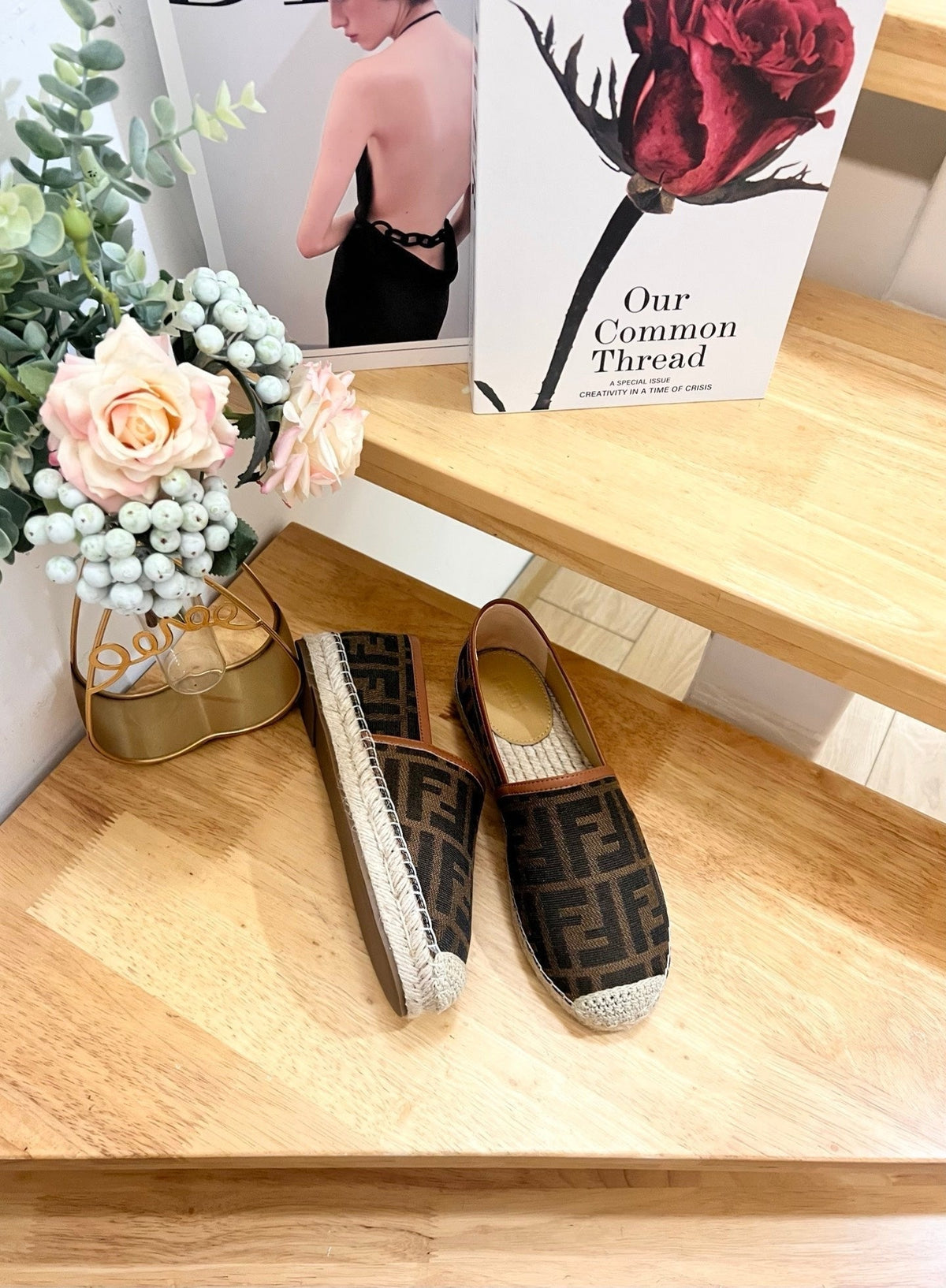 Fendi 26S Espadrille Loafers Dark Brown Canvas Style 4