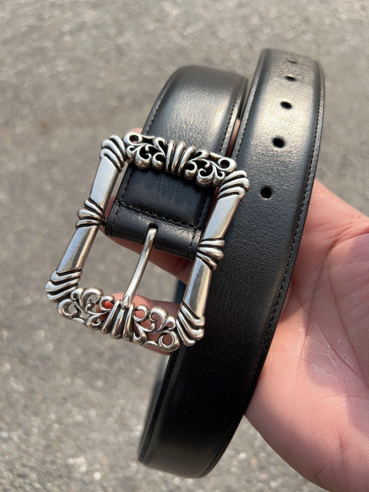 CH Dragon Kiss Buckle Belt 3.8cm Black Oil-Waxed Cowhide Leather 197828
