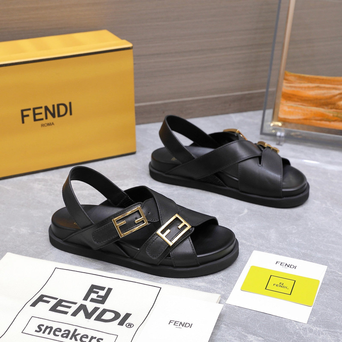 Fendi 26S Flat Sandals Black Calfskin