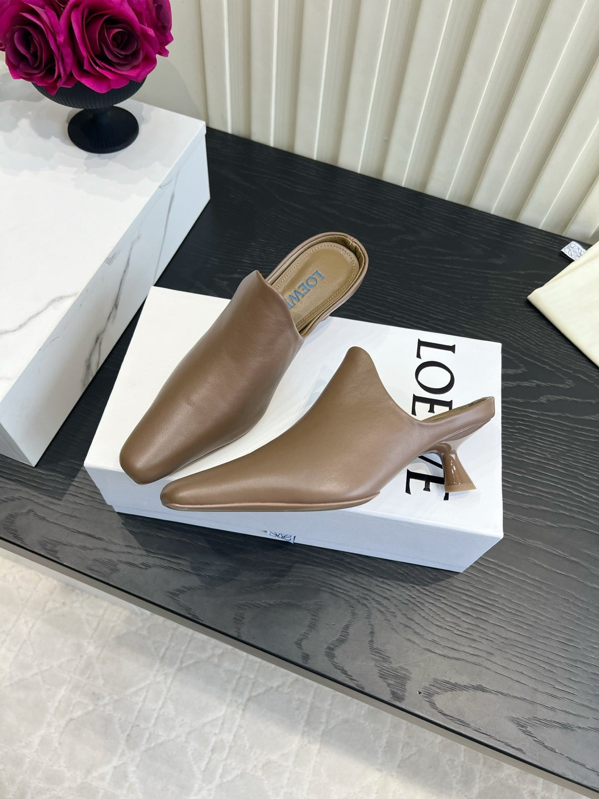 Loewe 26S Heeled Mules In Blown Calfskin