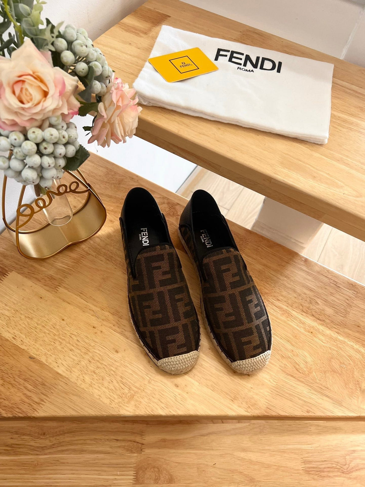 Fendi 26S Espadrille Loafers Dark Brown Canvas Style 6