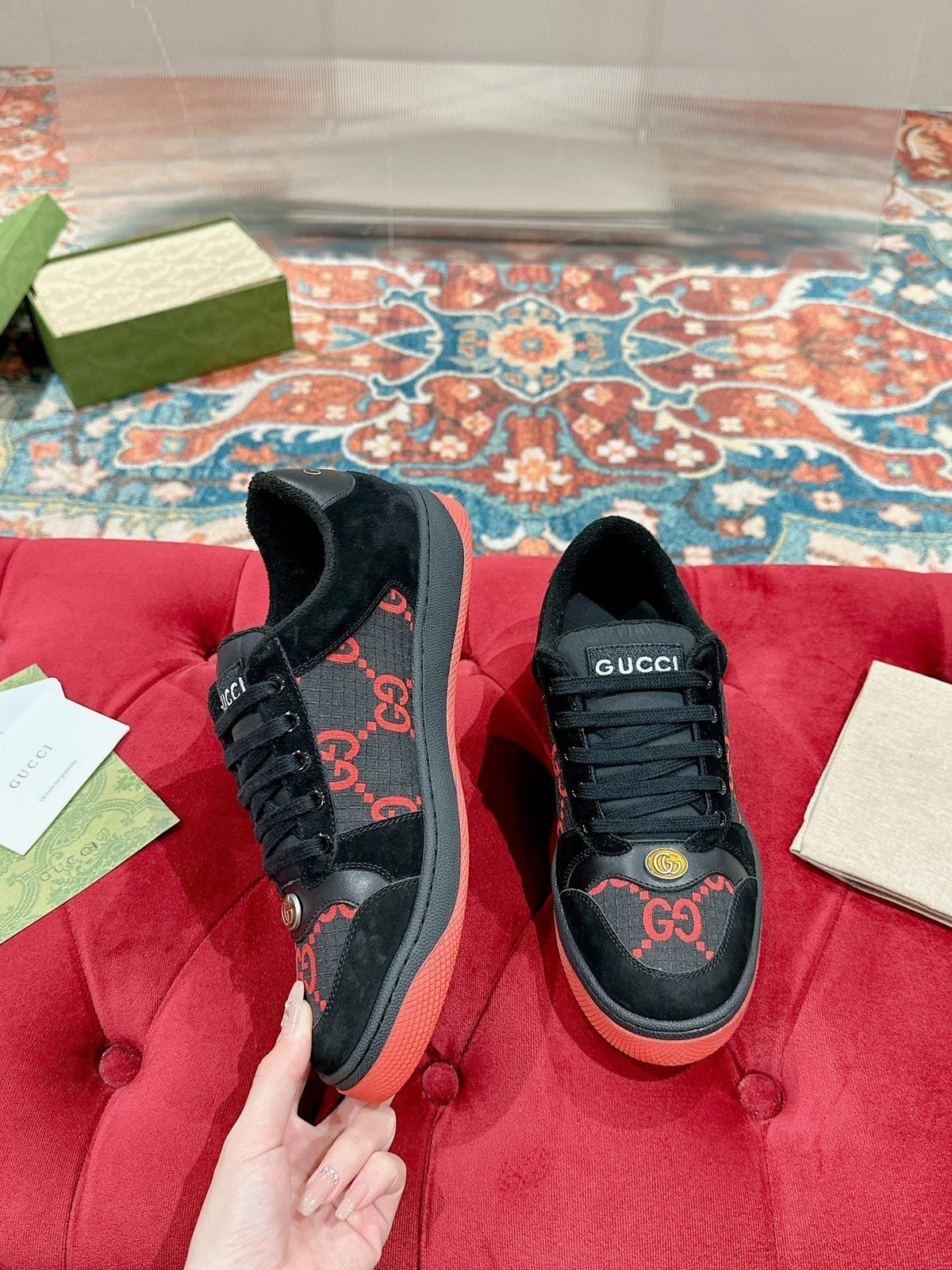 GG 26s Screener Sneaker Black And Red GG Canvas