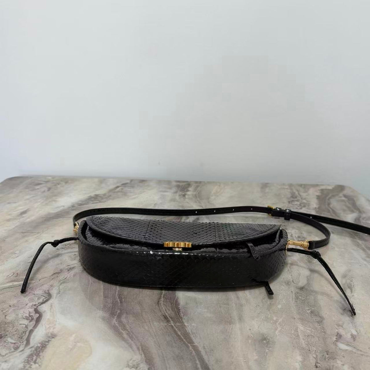 CE 26S Half-Moon Shoulder Bag 25cm Black Embossed Cowhide Leather