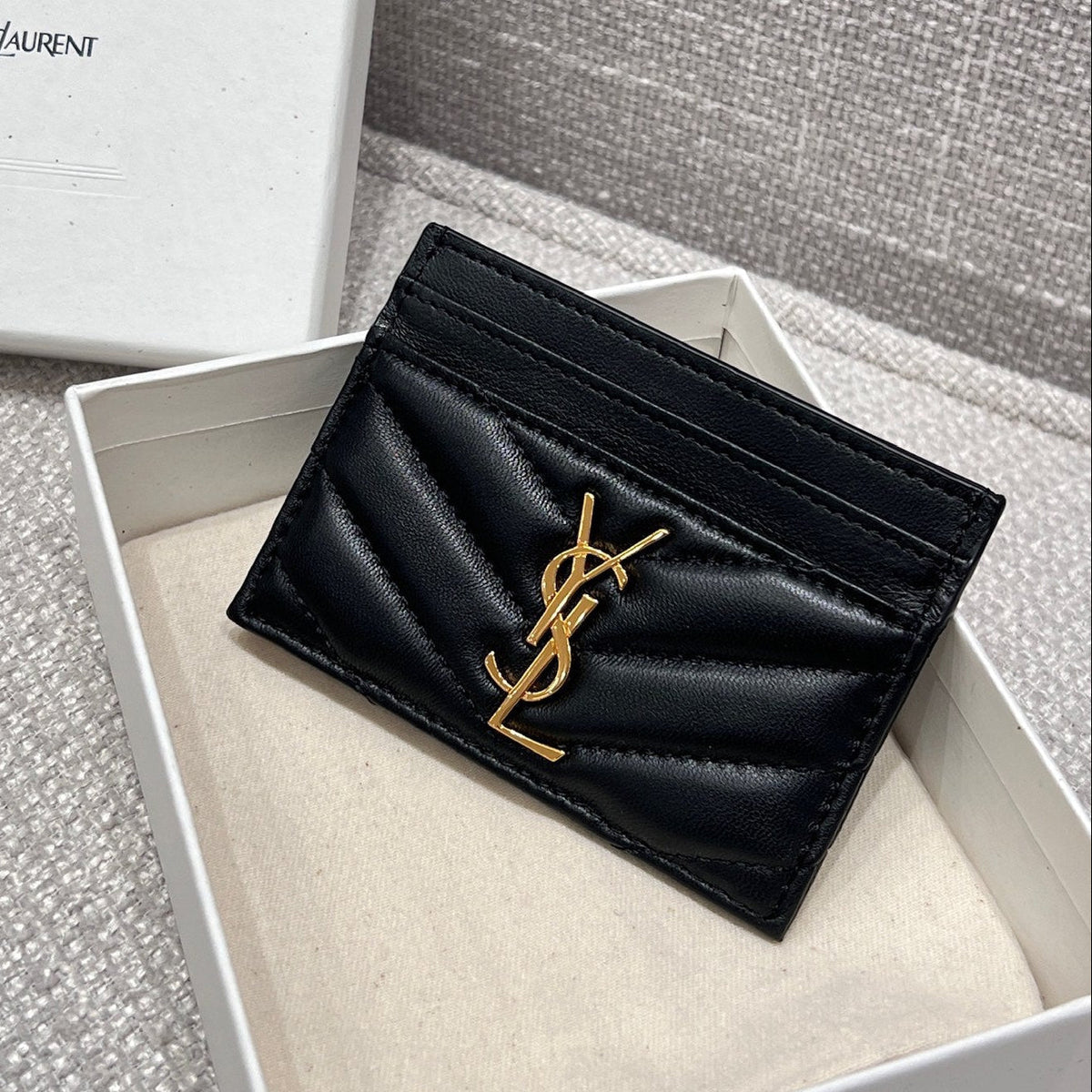 YSL 2026 Cassandre Matelasse Card Case 10cm Lambskin Cowhide