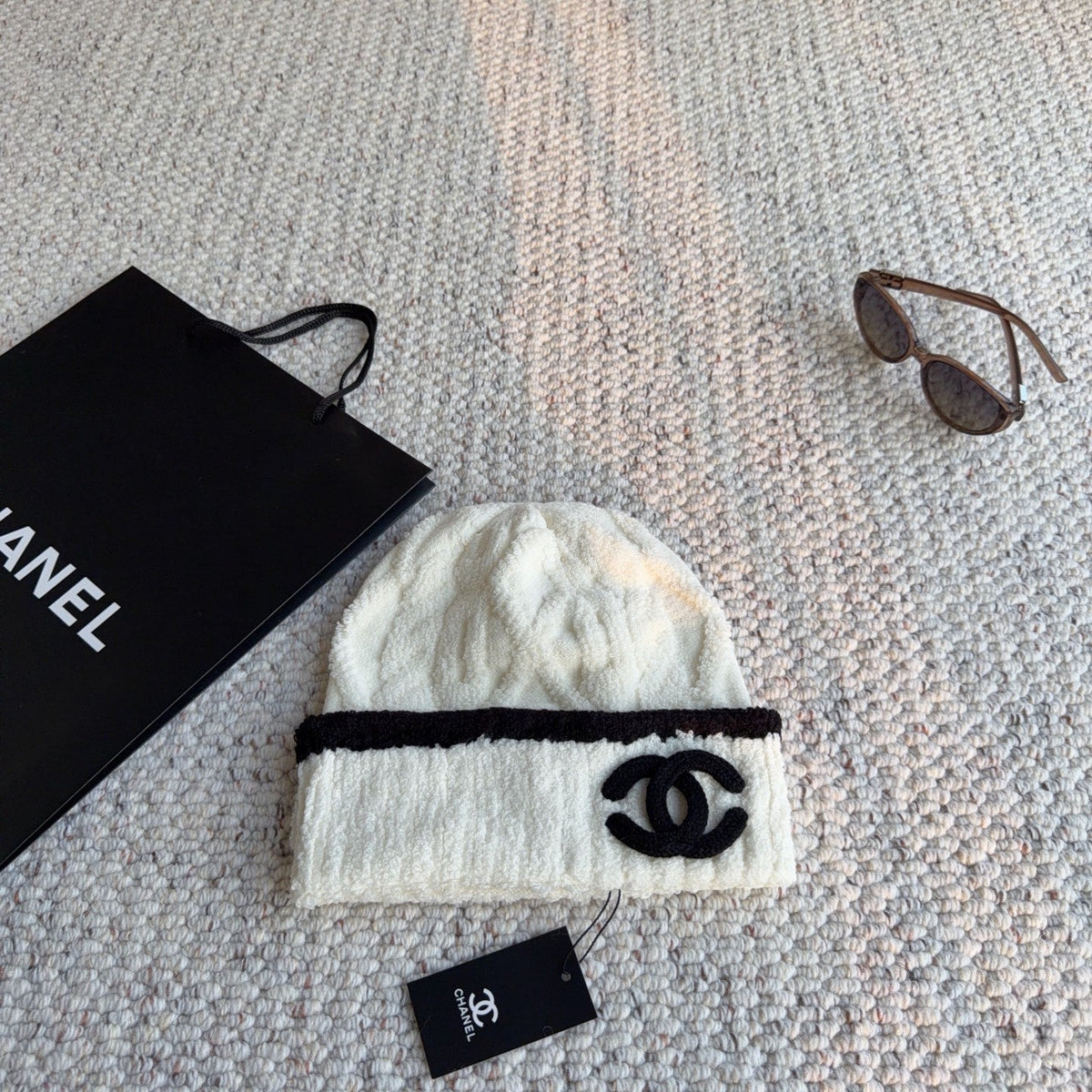 CC 26FW Two-Tone Cable Knit Beanie Hat Wool Blend 563895