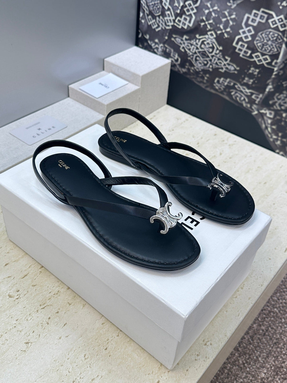 Celine 26s Thong Sandals Black Calfskin 602479
