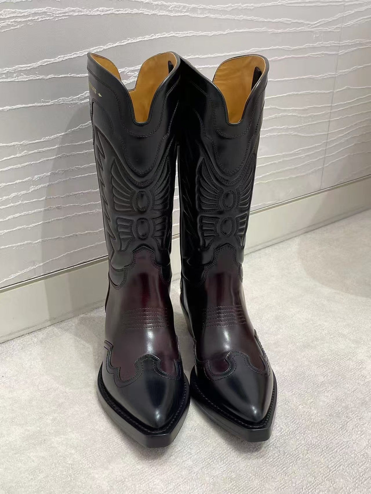 Dior 2026 Cowboy Mid-Calf Boots Burgundy Black Leather