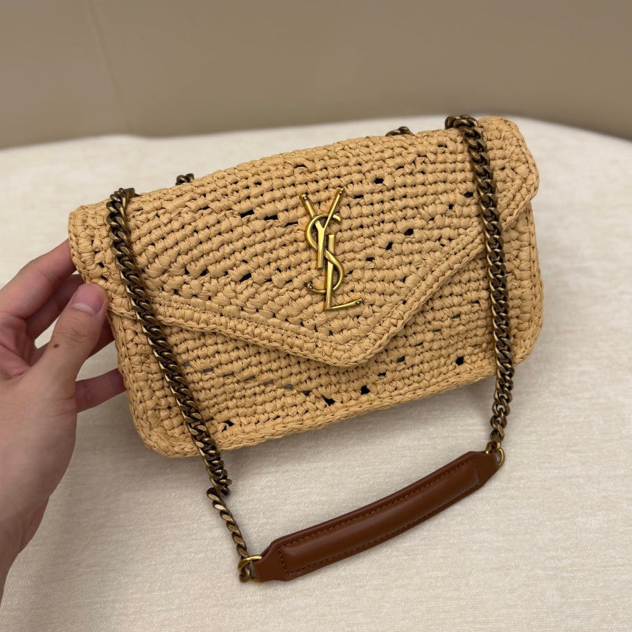YSL 2026 Loulou Mini Shoulder Bag Raffia