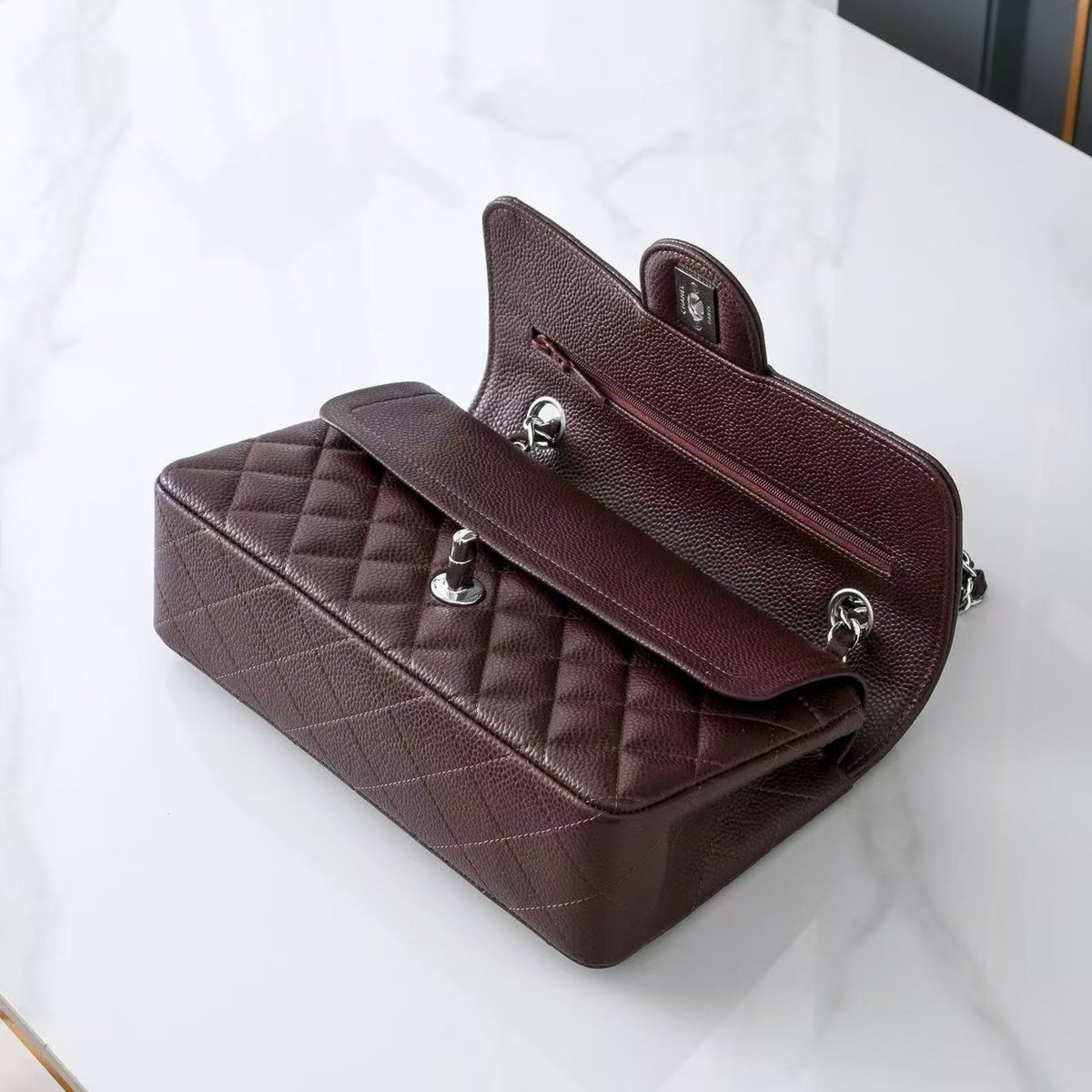 CC Classic Jumbo 25.5cm Burgundy Lambskin Silver Hardware