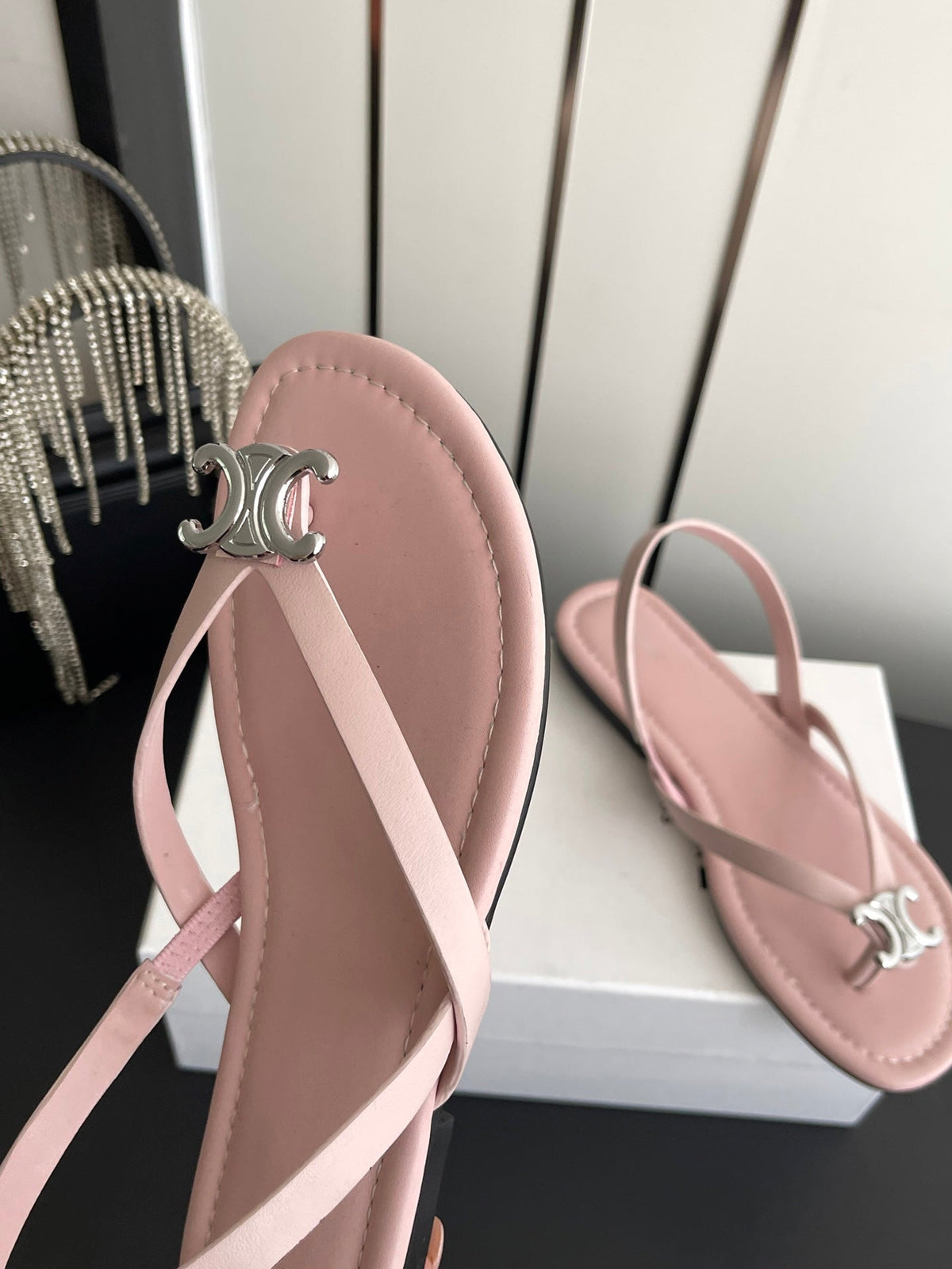 Celine 26s Thong Sandals Light Pink Calfskin 305819