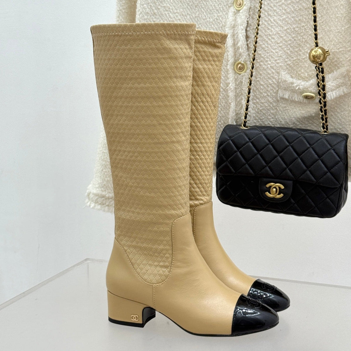 Chanel 2026 Quilted Knee-High Boots Fabric Leather 188488