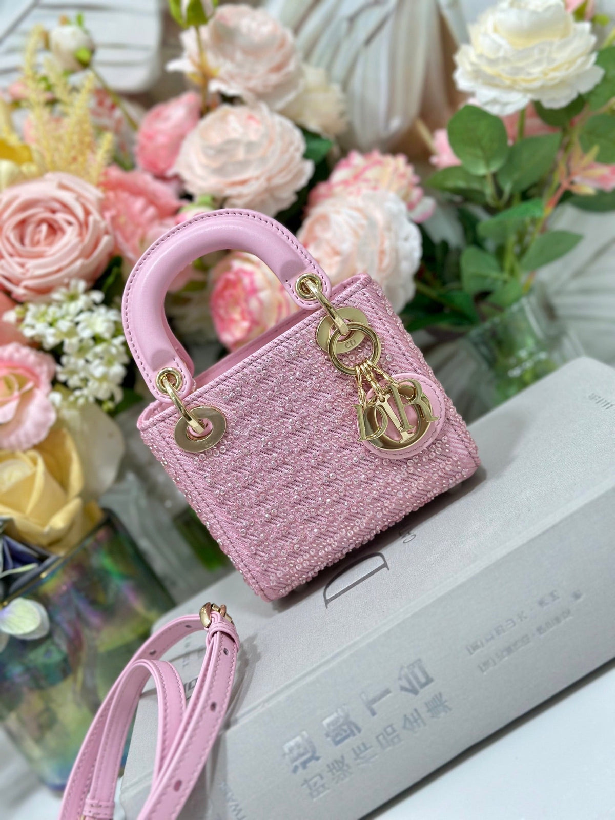 Dior 2026 Lady Dior Bag With Chain 12cm Canvas Leather 406831