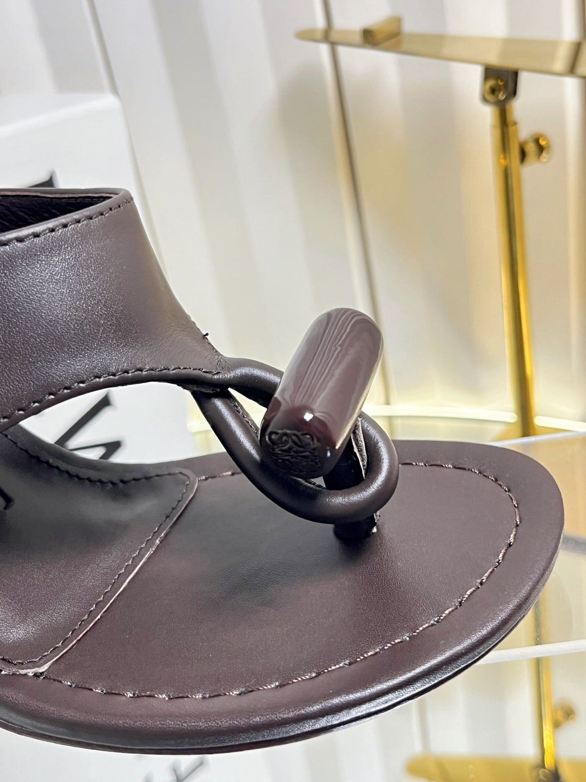 Loewe 26S Heeled Thong Sandals 90 mm In Dark Brown Calfskin