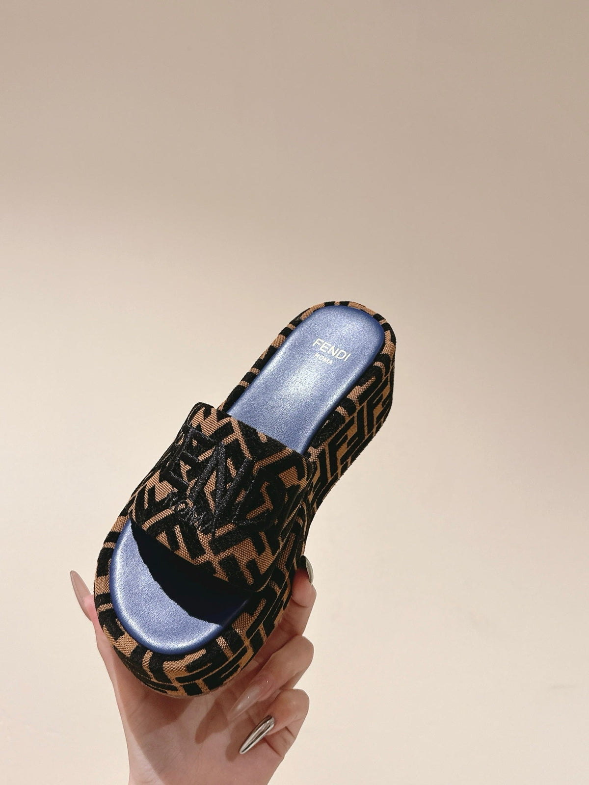 Fendi 26S Platform Sandals Brown And Black Fabric