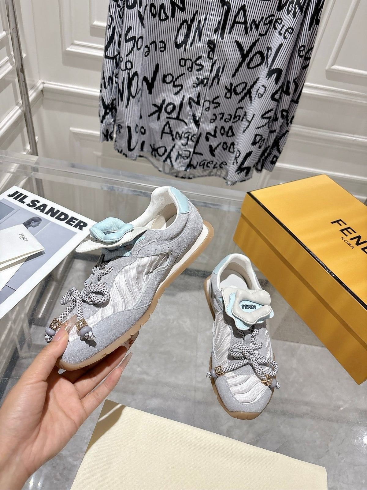 Fendi 26S Sneakers Grey Fabric And Suede