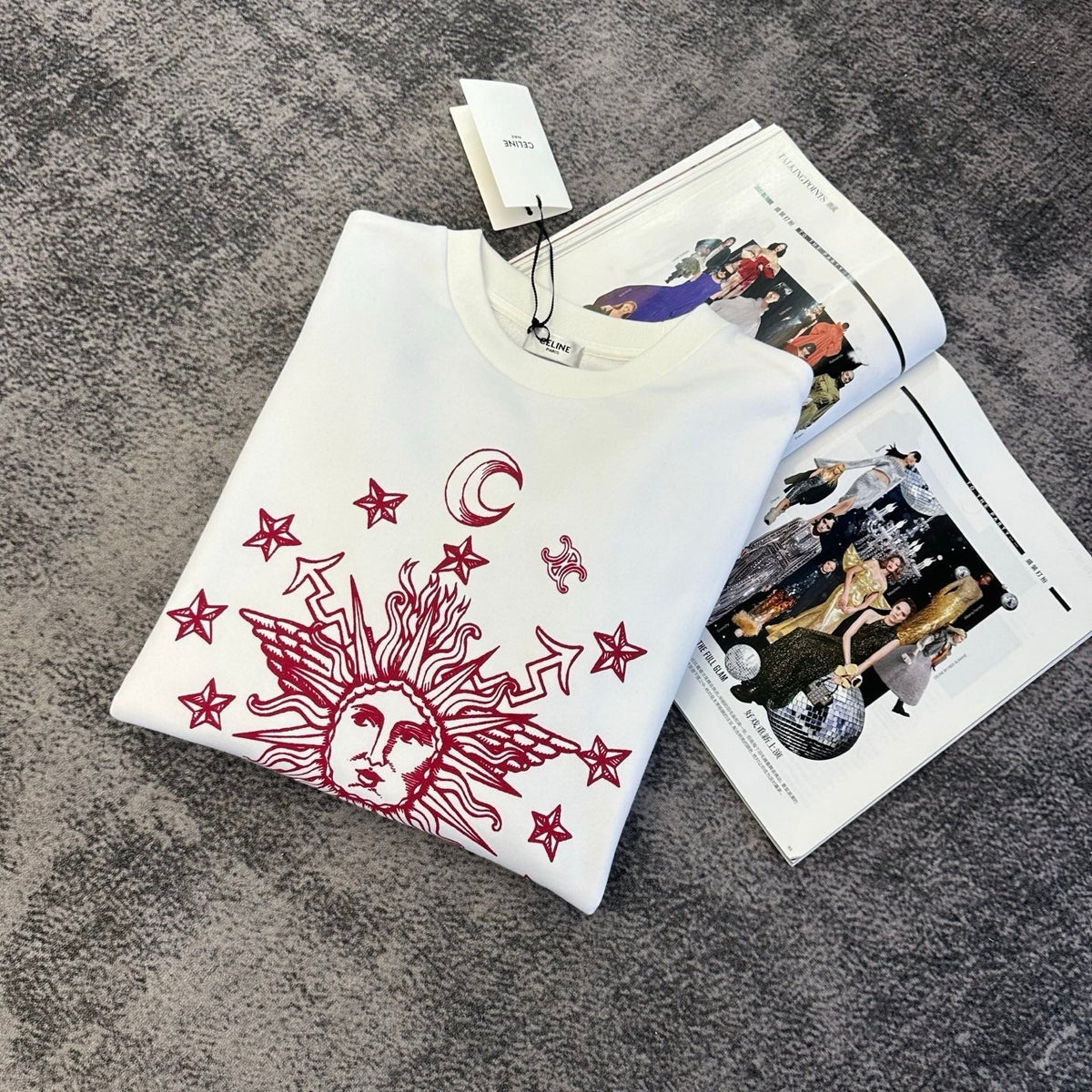 CE 26FW Sweatshirt Zodiac Sun Face Graphic Print Blanc Rouge Cotton 430746