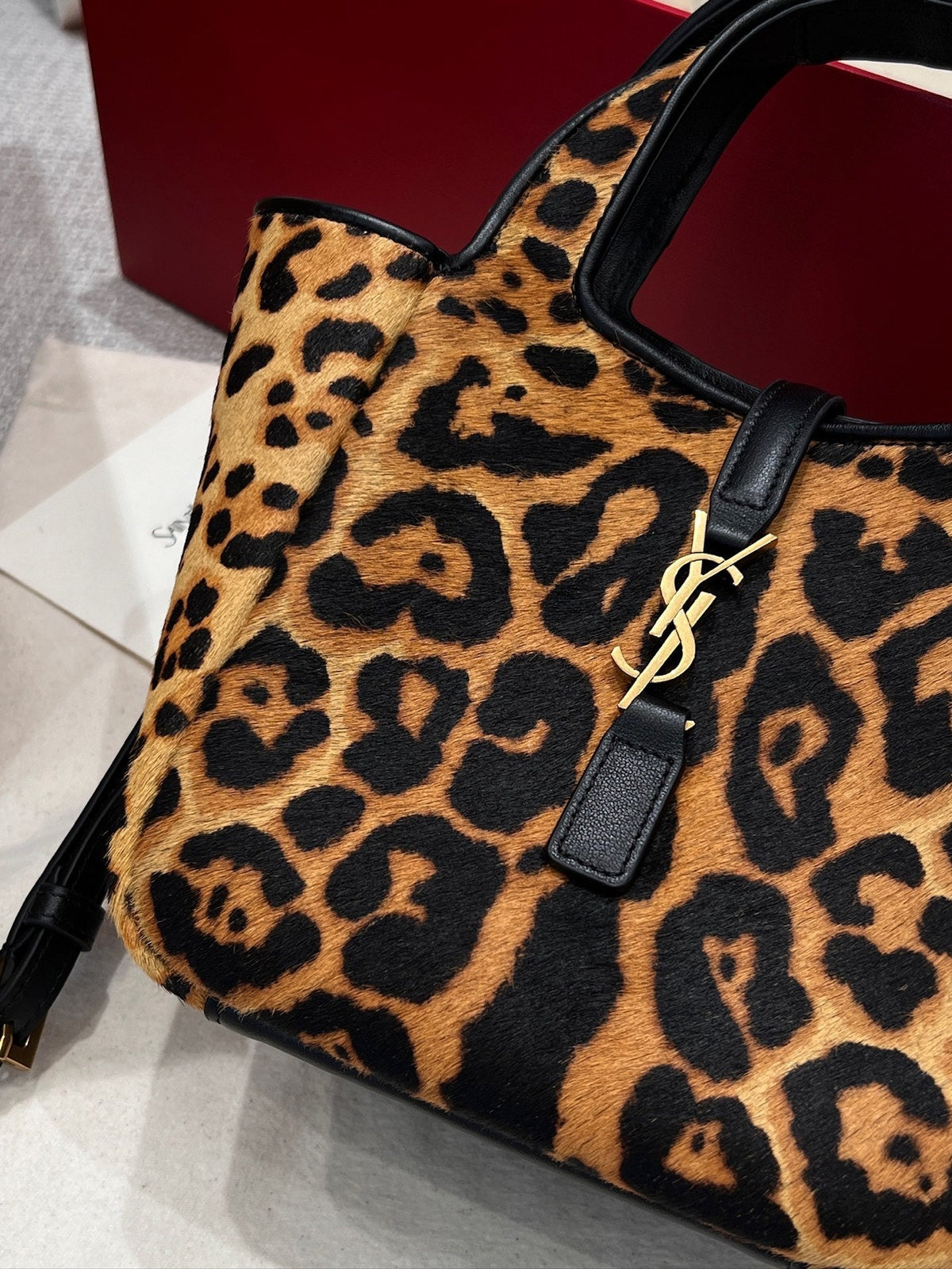 YSL 2026 Le 5 a 7 Baby Bea Bag 18cm Leopard Print Horsehair Leather