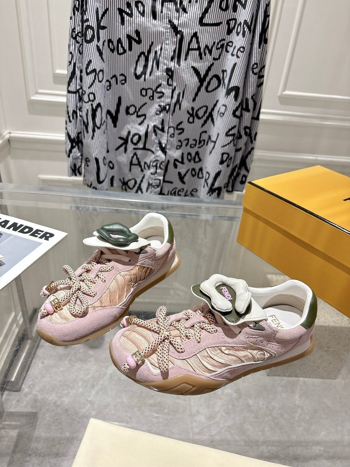 Fendi 26S Sneakers Cream White Fabric And Suede