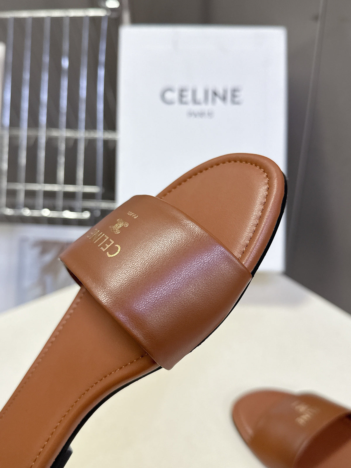 Celine 26s Flat Slides Caramel Brown Lambskin 714953