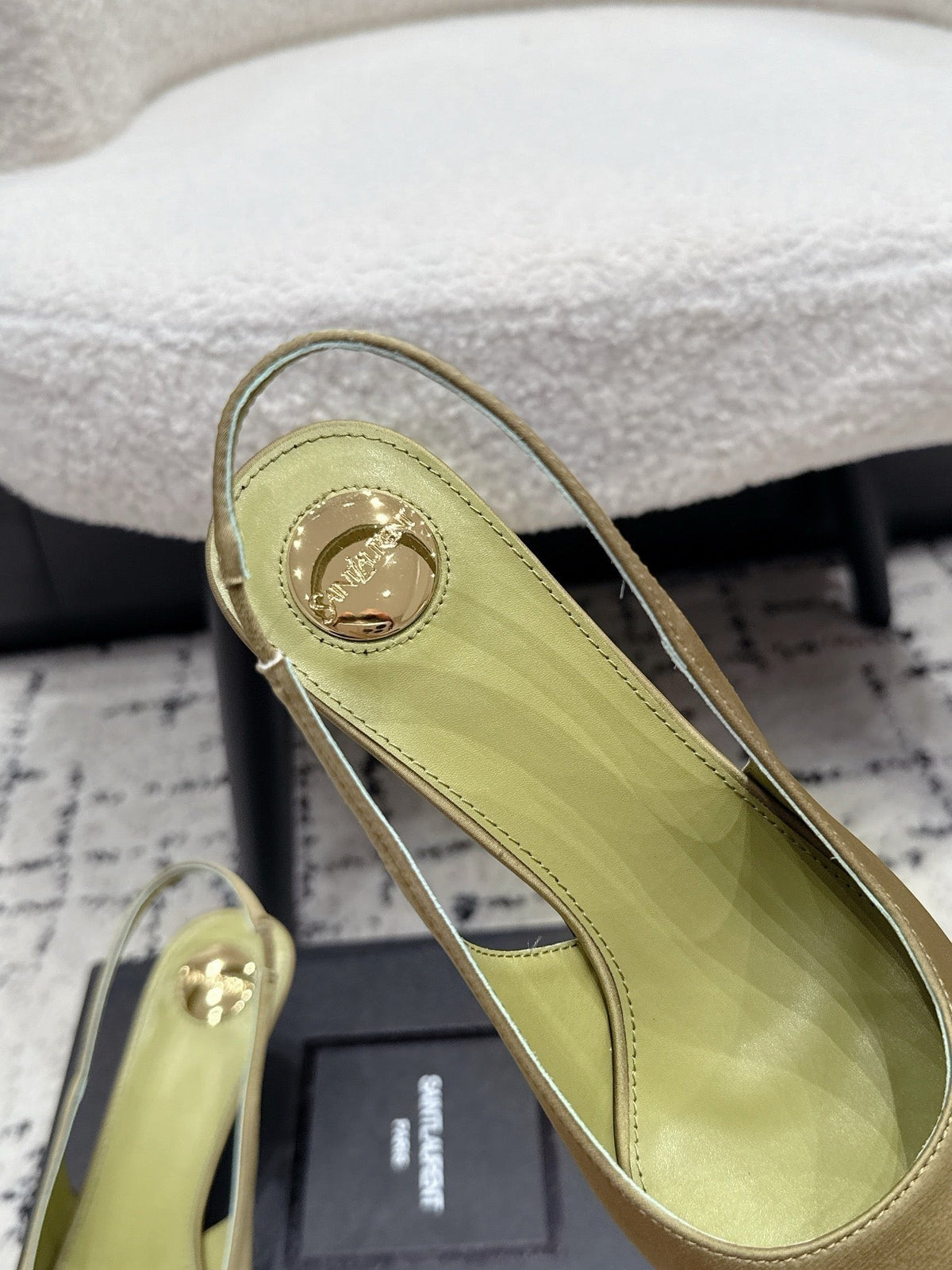 YSL 26S Slingback Pumps 6cm Olive Green Satin
