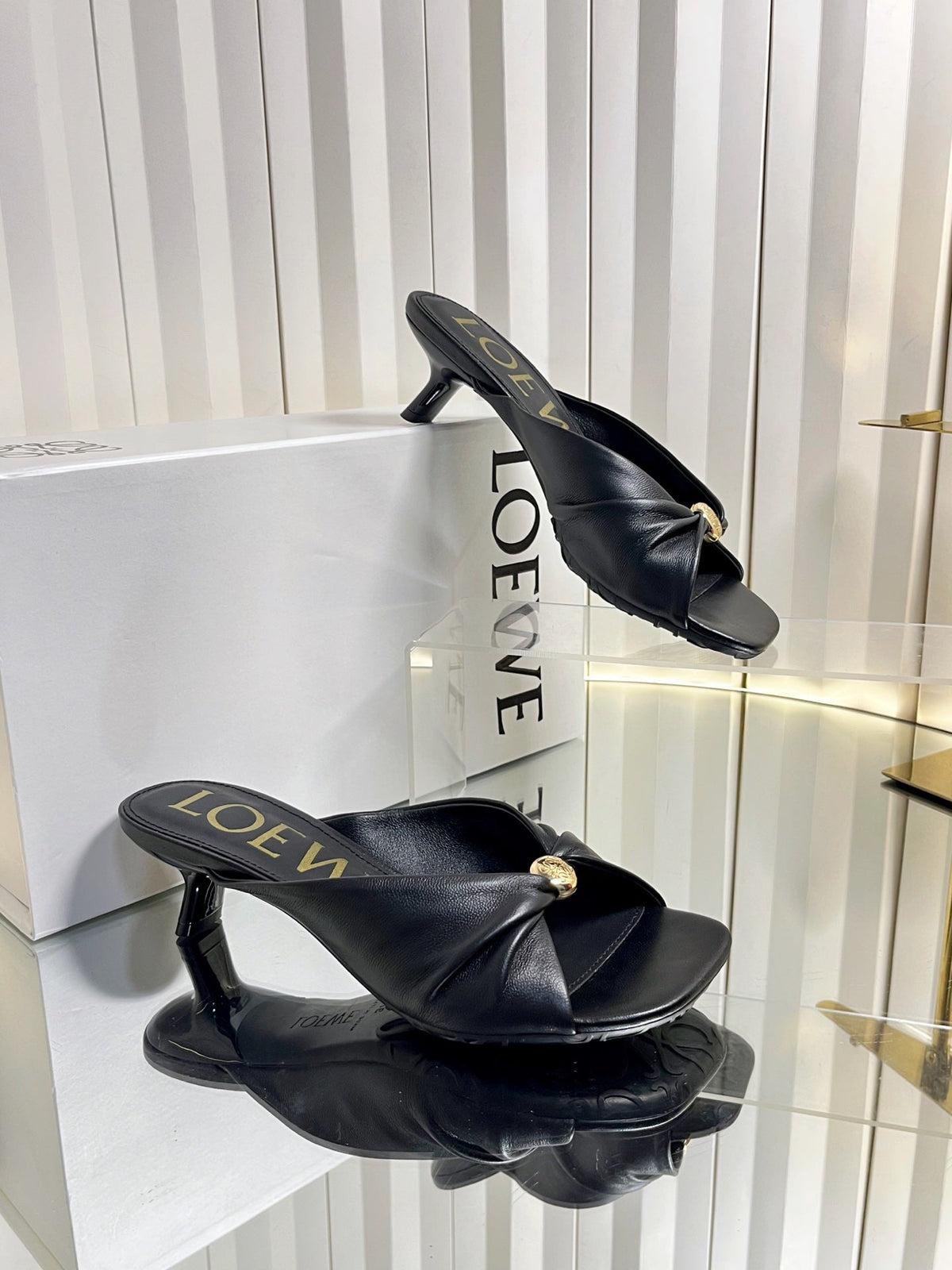 Loewe 26S Heeled Sandals 45 mm In Black Calfskin