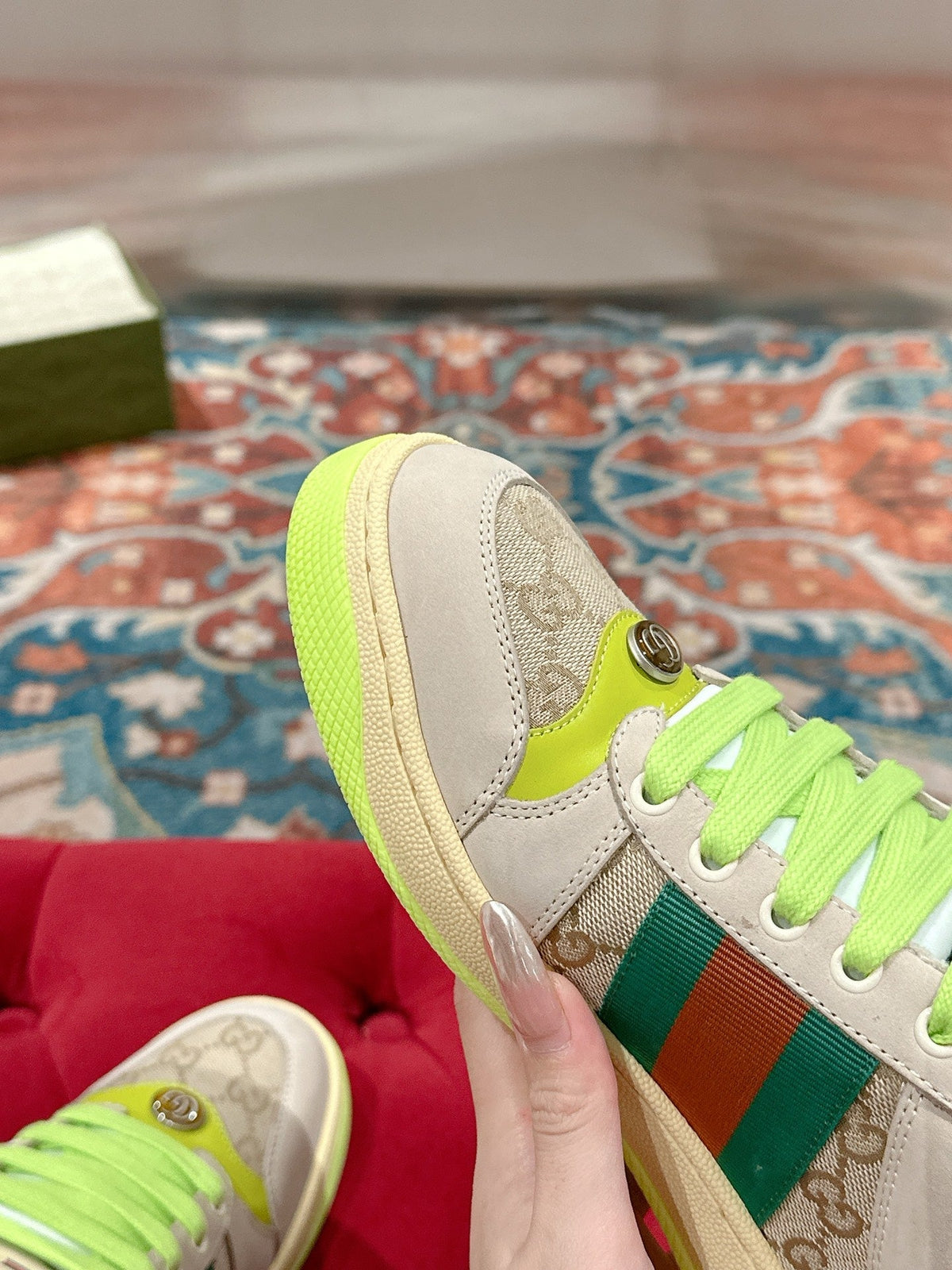 GG 26s Screener Sneaker Beige Mix Light Green Suede