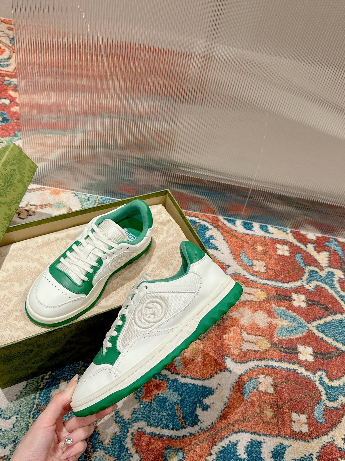 GG 26s Sneakers White Mix Green Calfskin