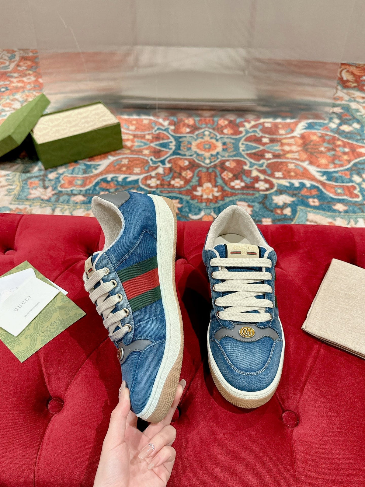 GG 26s Screener Sneaker Blue Denim And Leather