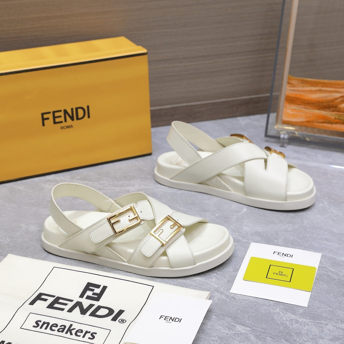Fendi 26S Flat Sandals White Calfskin