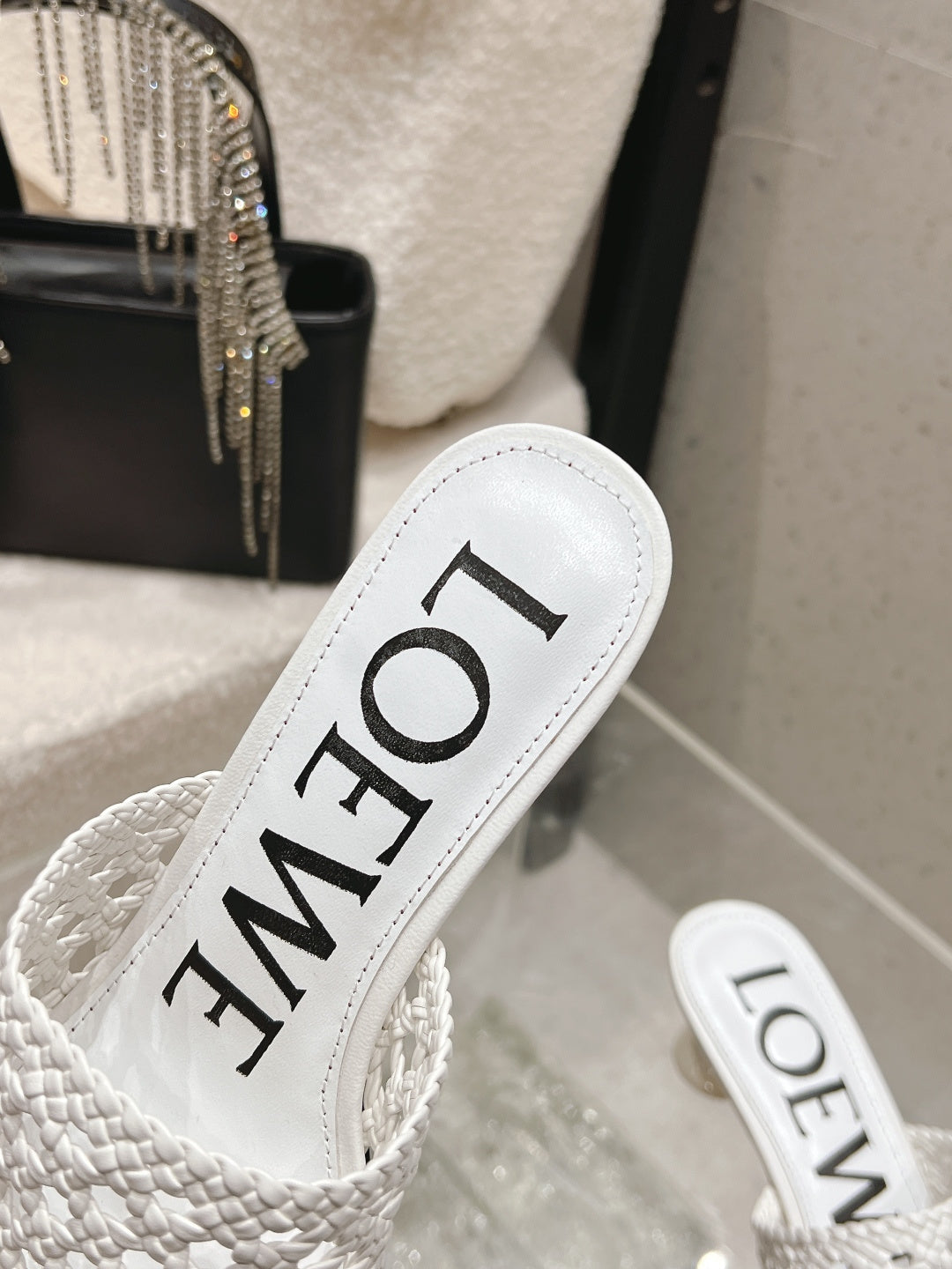 Loewe 26S Woven Heel Sandals 50 mm In White Lambskin