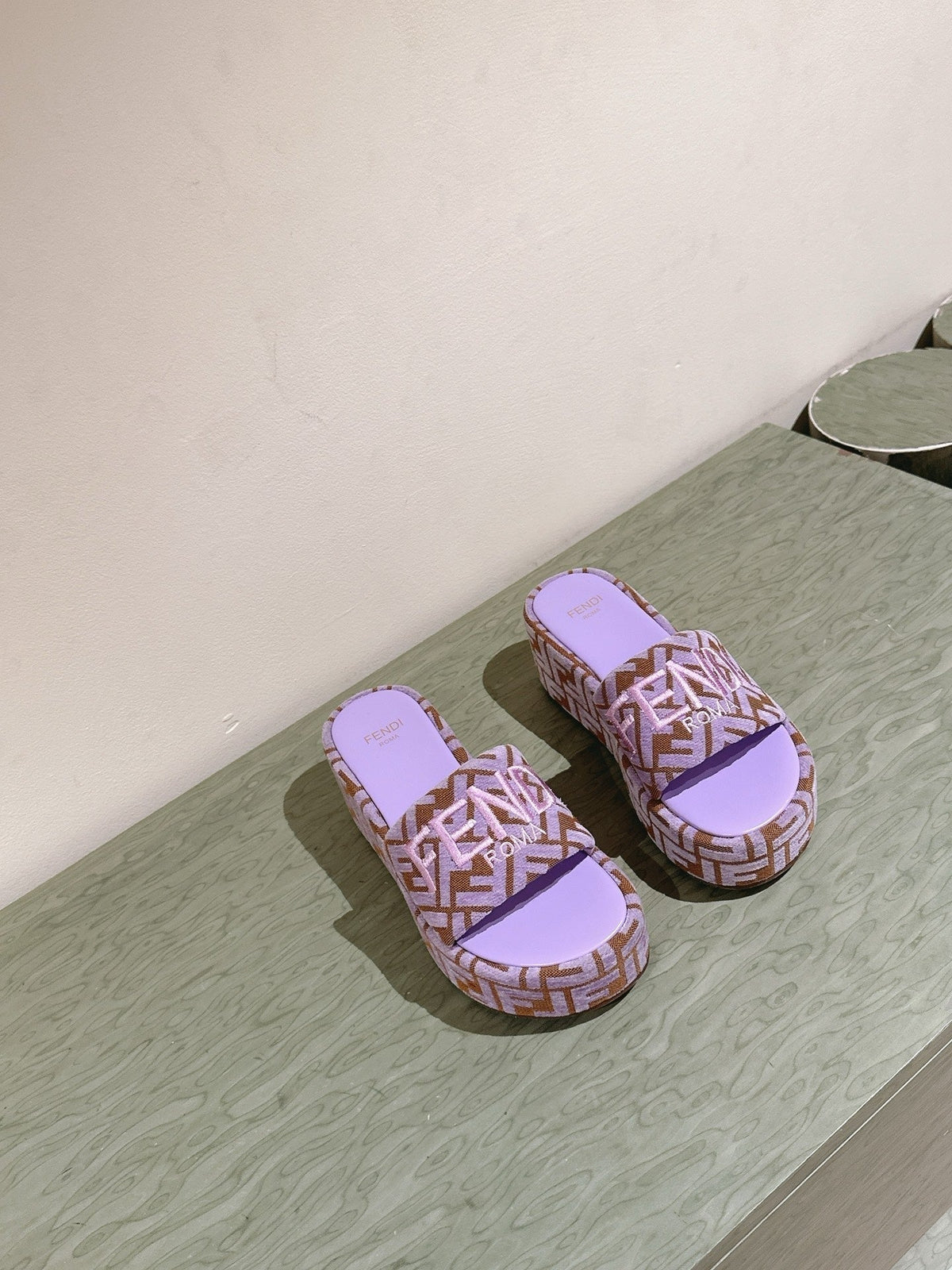 Fendi 26S Platform Sandals Brown And Purple Fabric Style 5